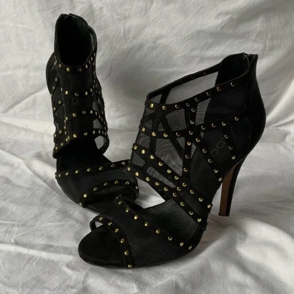 Aldo Glamour Mesh Black Gold High Heels Club Night - Picture 2 of 7